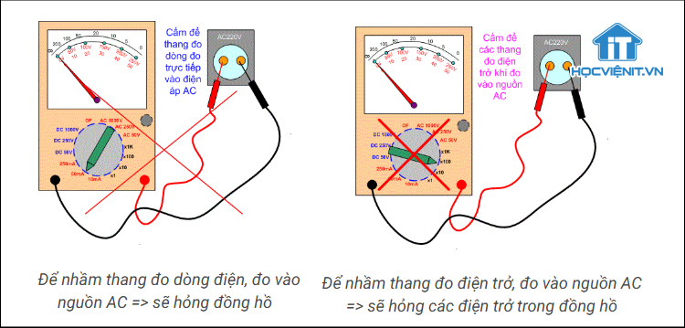 Không để thang đo điện trở hay thang đo dòng điện