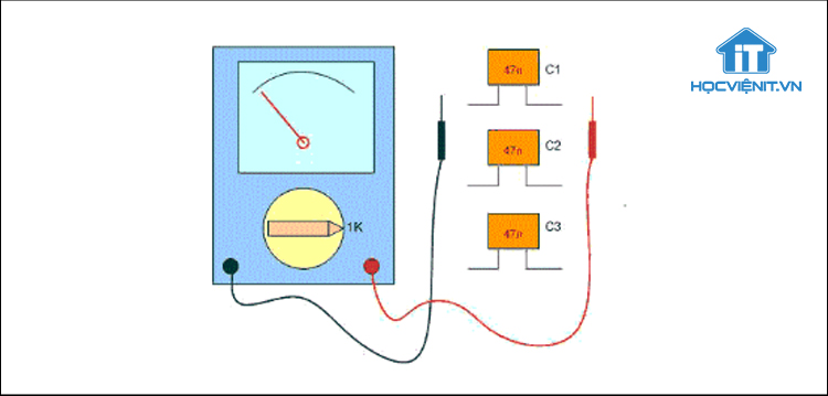   Dùng thang x 1K ohm để kiểm tra tụ gốm