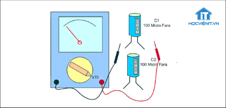   Dùng thang x 10 ohm để kiểm tra tụ hoá