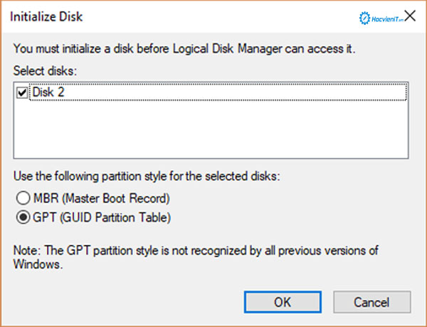 Initialize Disk Initialize Disk