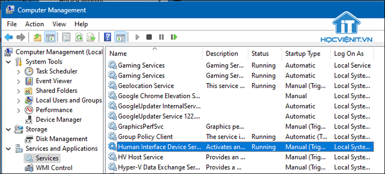 Kiểm tra Human Interface Device Service
