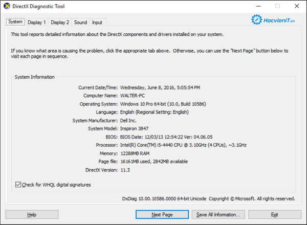 DirectX Diagnostic Tool DirectX Diagnostic Tool
