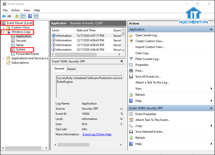 Mở Windows Logs