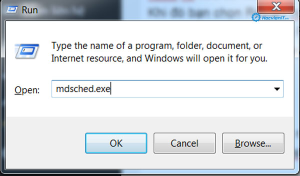 Nhập lệnh mdsched.exe Nhập lệnh mdsched.exe