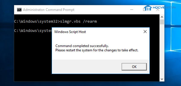 Thông báo Command completed successfully. Please restart the system for the changes to take effect Thông báo Command completed successfully. Please restart the system for the changes to take effect