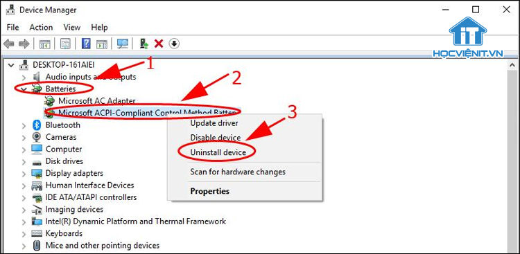 Chọn Disable phần Microsoft ACPI-Compliant Control Method Battery