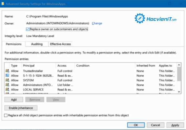 Replace owner on subcontainers and objects Replace owner on subcontainers and objects