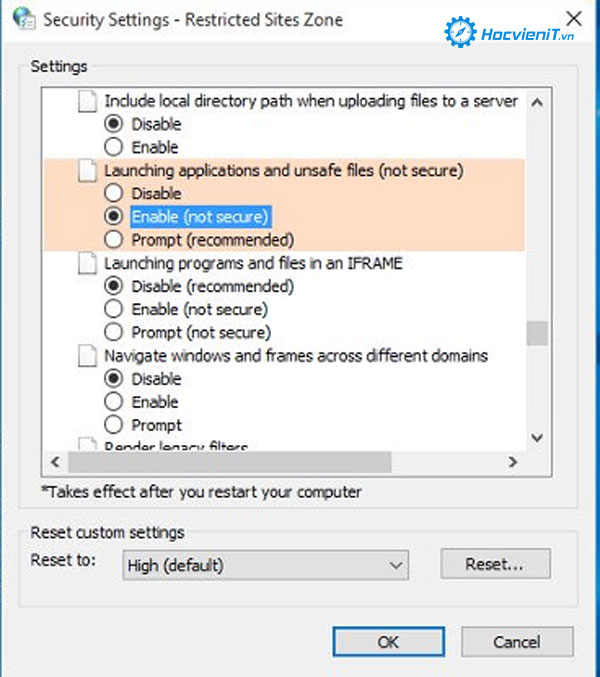 Security settings - Restricted Sites Zone Security settings - Restricted Sites Zone