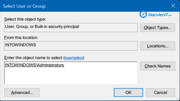 Select User or Group Select User or Group