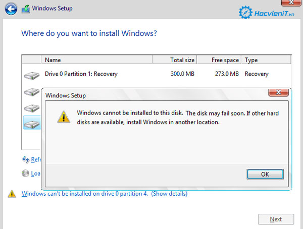 Windows Cannot Be Installed to This Disk. The Disk May Fail Soon Windows Cannot Be Installed to This Disk. The Disk May Fail Soon