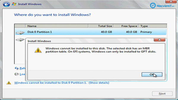 The Selected Disk Is of the GPT Partition Style The Selected Disk Is of the GPT Partition Style