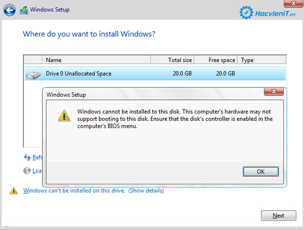Windows Cannot Be Installed to This Disk. This Computer's Hardware May not Support Booting to This Disk Windows Cannot Be Installed to This Disk. This Computer's Hardware May not Support Booting to This Disk