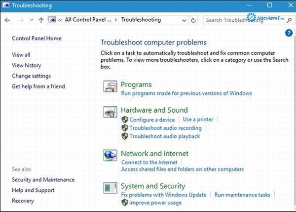 Cửa sổ Troubleshooting Cửa sổ Troubleshooting