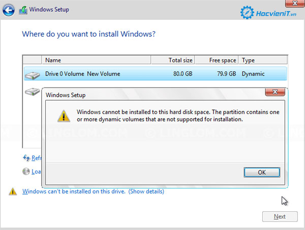 Windows Cannot Be Installed on Dynamic Disk Windows Cannot Be Installed on Dynamic Disk