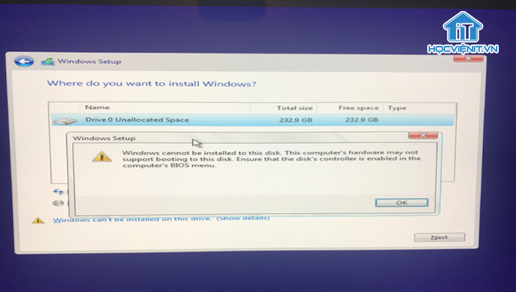 Windows Cannot Be Installed to This Disk. This Computer's Hardware May not Support Booting to This Disk