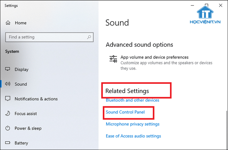 Nhấn vào Sound Control Panel