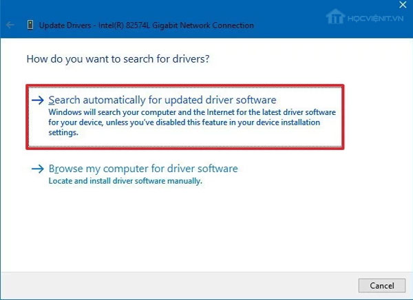 Search automactically for updated driver software