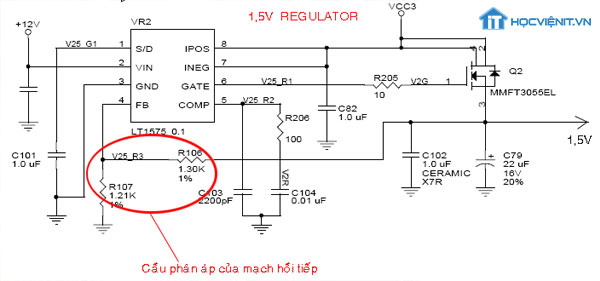 Sơ đồ nguyên lý của mạch ổn áp nguồn cho Chipset sử dụng IC dao động