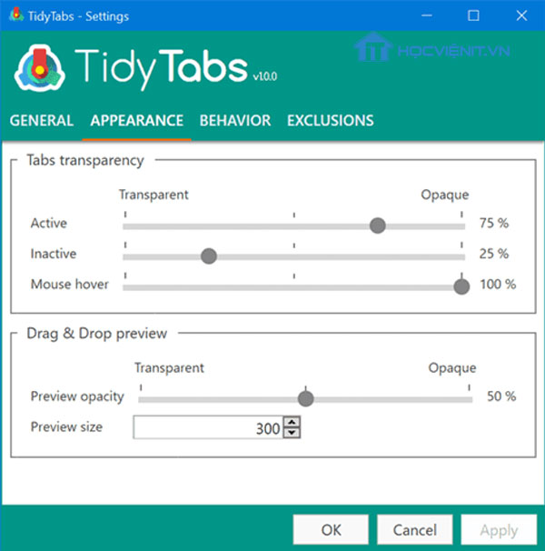 Thiết lập phần mềm TidyTabs