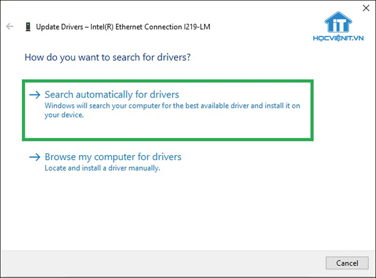 Chọn Search automatically for drivers