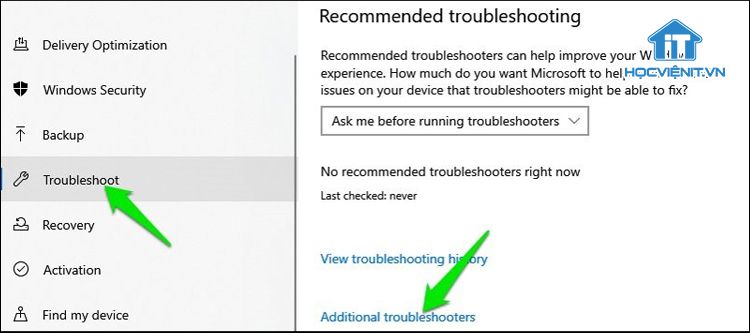 Nhấn Additional troubleshooters