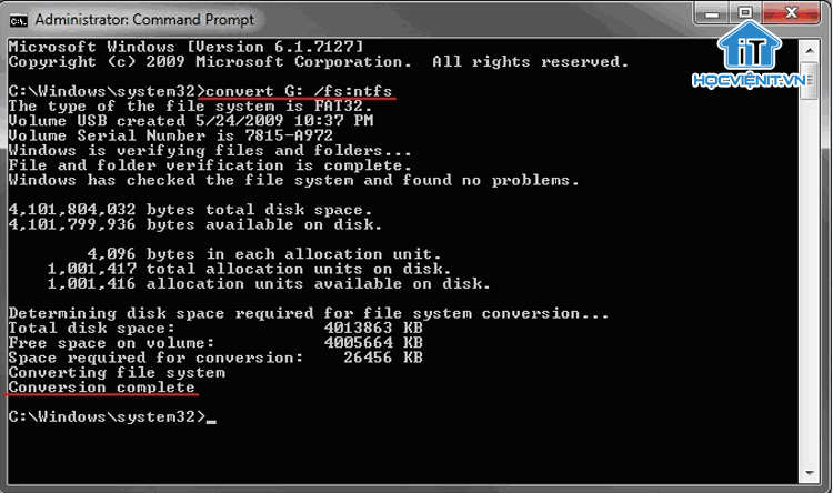 Convert ổ cứng từ FAT32 sang NTFS bằng lệnh CMD