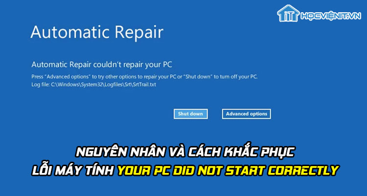 Nguyên nhân và cách khắc phục lỗi máy tính your pc did not start correctly