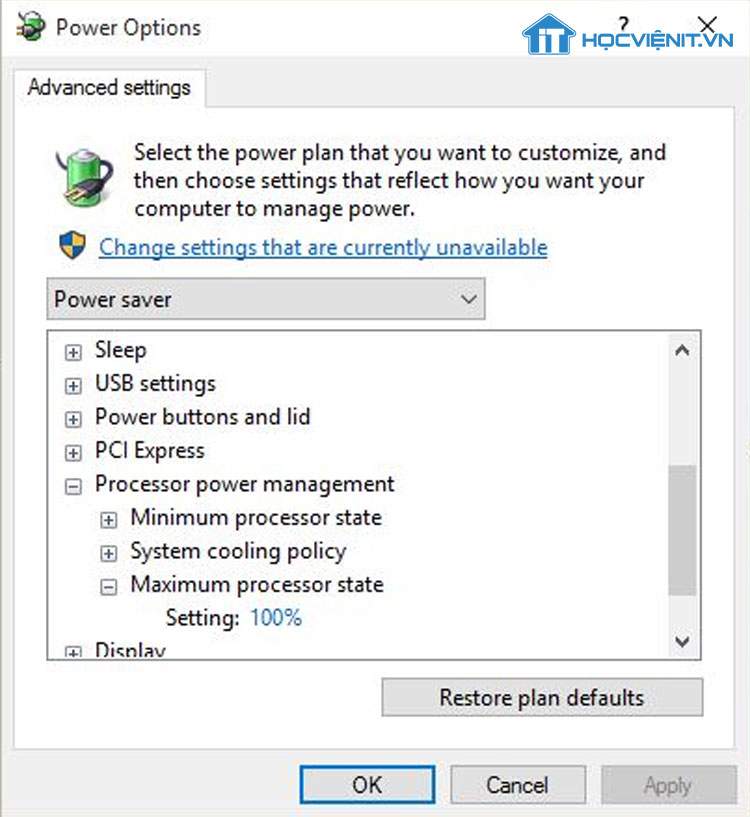 Change advanced power settings Change advanced power settings