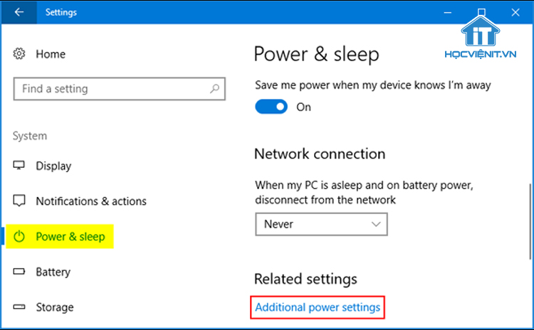 Nhấp vào Additional power settings