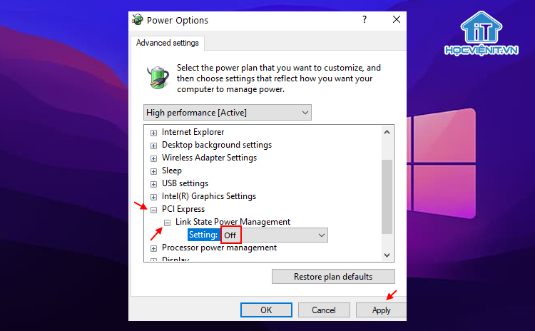 Tắt Link State Power Management