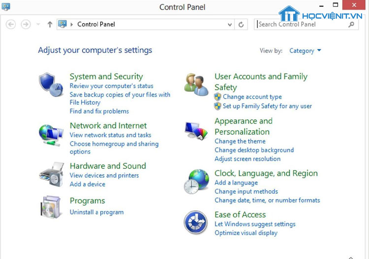 Control Panel trên Windows 8