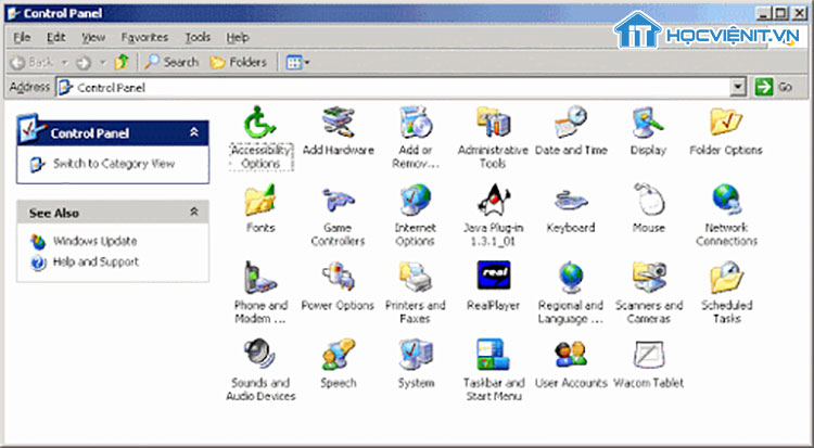 Control Panel trên Windows XP