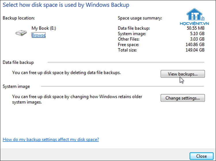 Quản lý dữ liệu trong Windows Backup