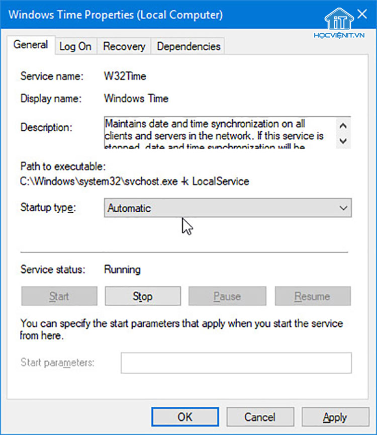 Thiết lập lại dịch vụ Windows Time