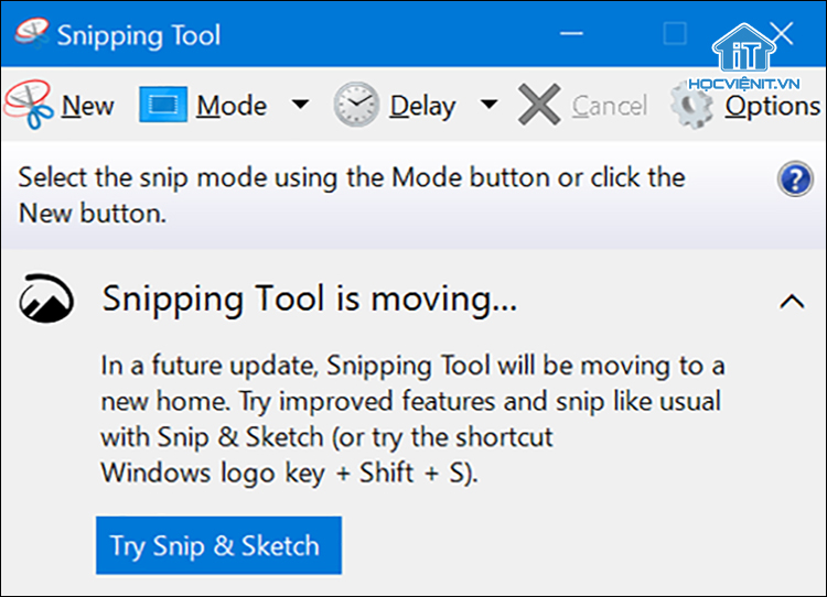 Giao diện công cụ Snipping Tool