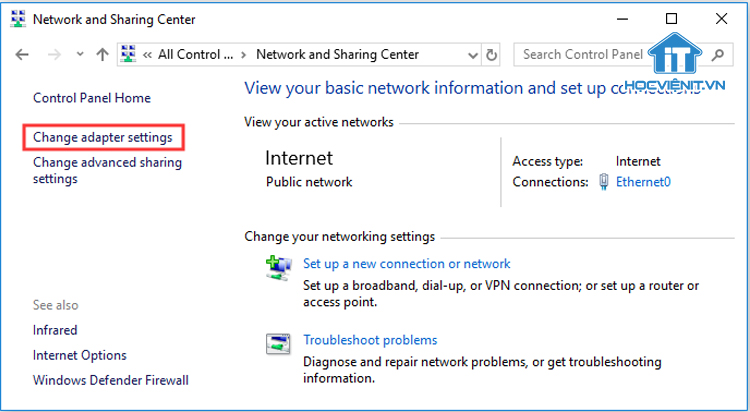 Nhấp vào Change adapter settings