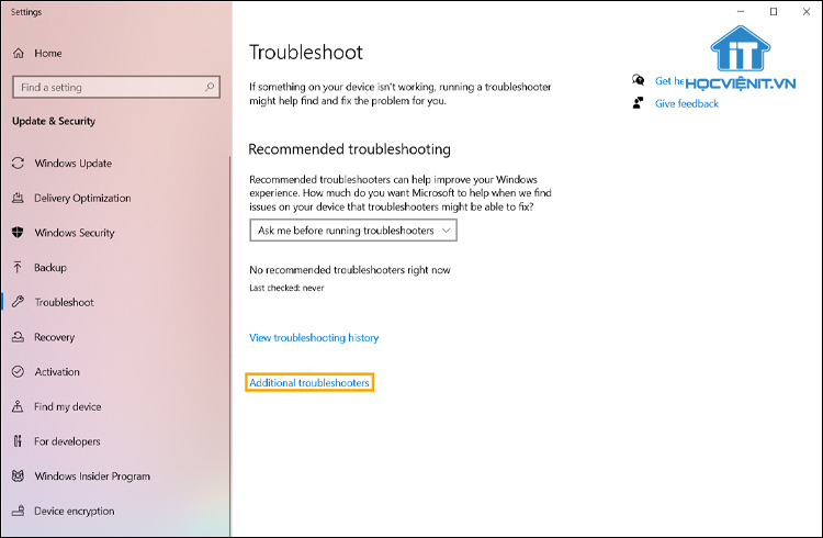 Chọn Additional troubleshooters