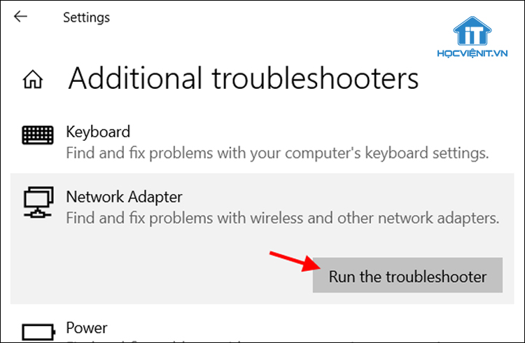 Nhấn nút Run the troubleshooter