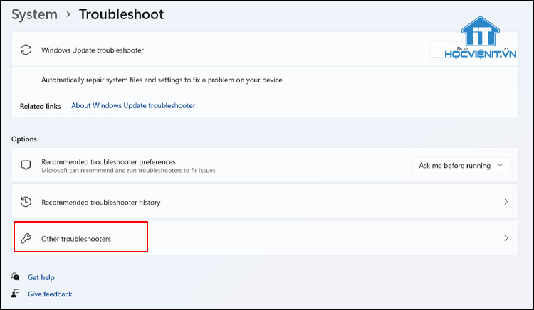 Nhấn vào Other troubleshooters
