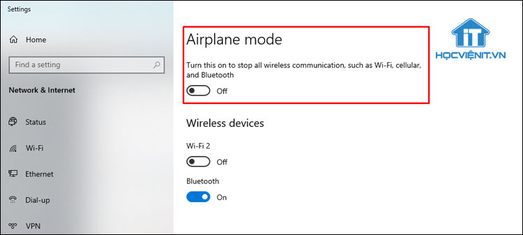Sử dụng System Settings để tắt chế độ máy bay trên máy tính