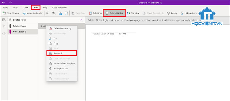 Khôi phục các ghi chú đã xóa trong OneNote for Windows 10