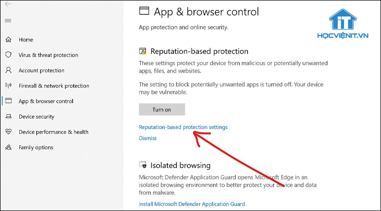 Nhấn vào Reputation-based protection settings
