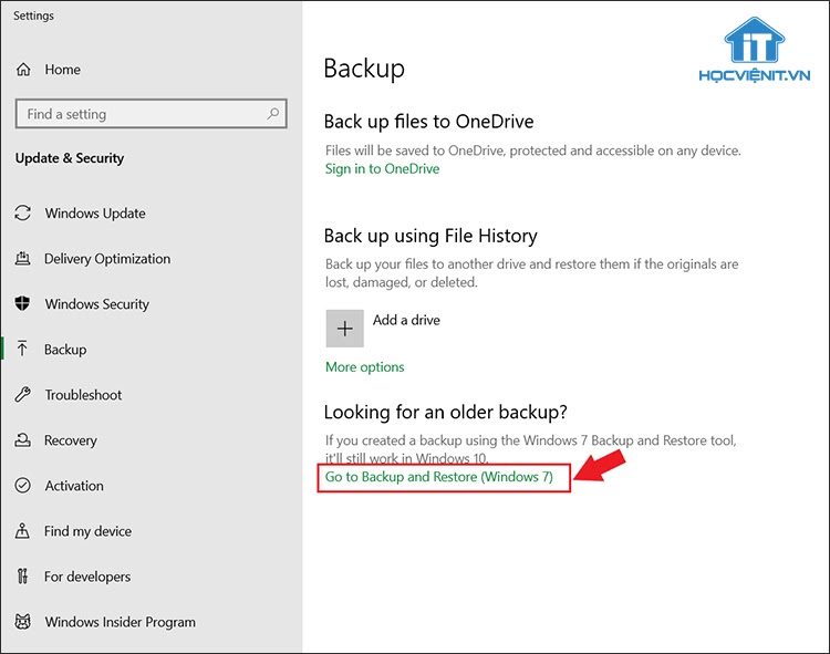 Click Go to Backup and Restore (Windows 7)
