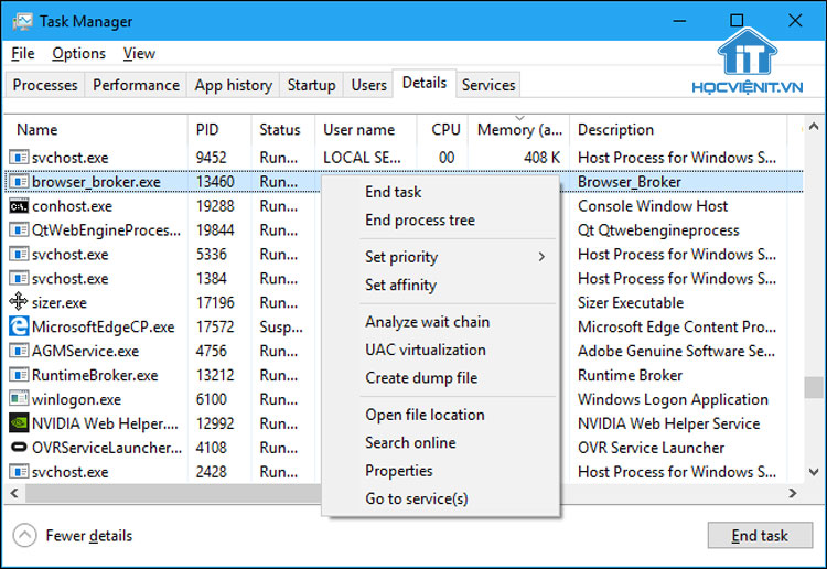 Tab Details của Task Manager