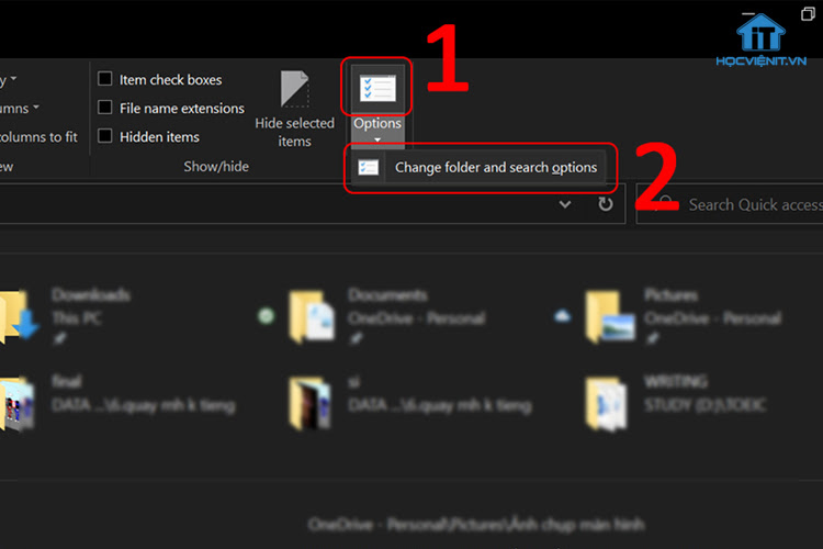 Truy cập Change folder and search options.