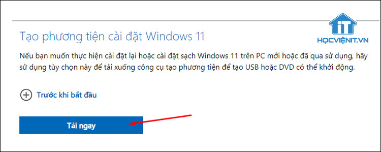 Tải công cụ tạo phương tiện từ trang chủ của Microsoft