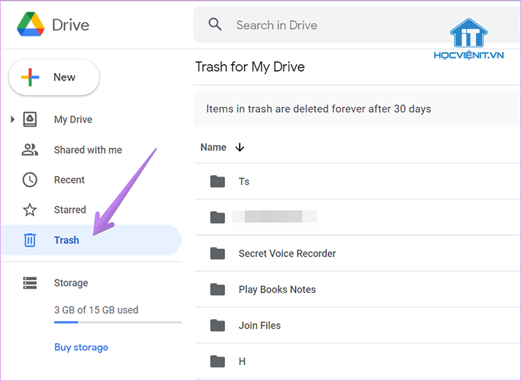 Xóa thùng rác của Google Drive