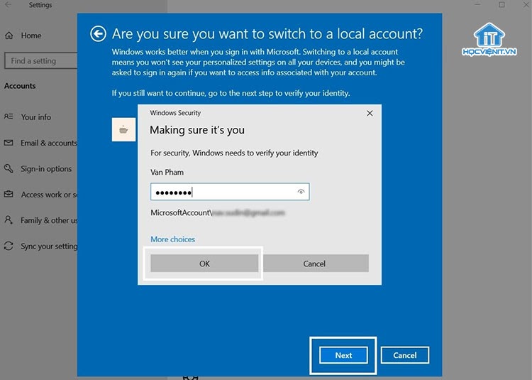 Xác minh bằng mật khẩu tài khoản Microsoft