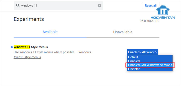 Đặt Windows 11 Style Menus ở chế độ Enabled – All Windows Versions