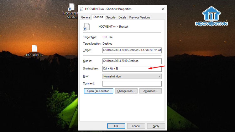 Thiết lập phím tắt tại mục Shortcut key